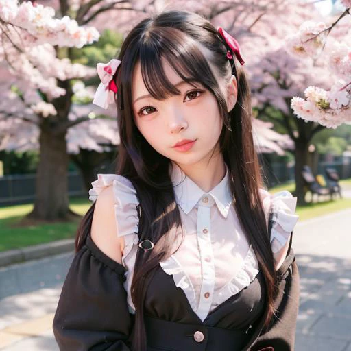 A female college student,black pink skirt,smiling,under the cherry blossom tree,Sony ILCE-7,highest quality,raw,large aperture,50mm,1.5F,masterpiece,thin frame black round glasses, <lora:xinbao:0.7>,photography,8k,HDR,Kodak Portra 400,film grain, Depth fie...