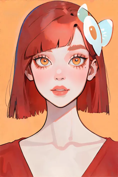 a close up of a cartoon girl with a red hair and a white bow