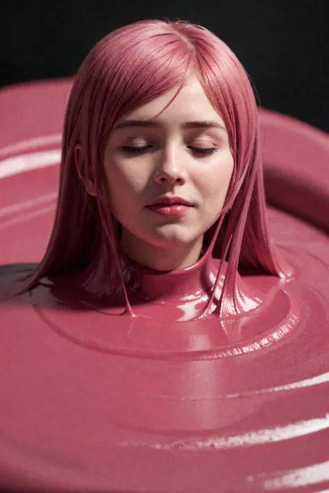 araffe girl with pink hair in a pink tub with a pink frisbee