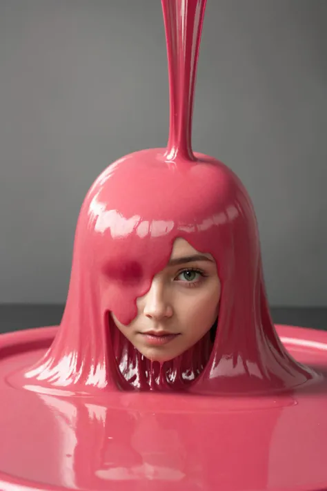 arafed woman with pink hair in a pink bowl with a pink liquid