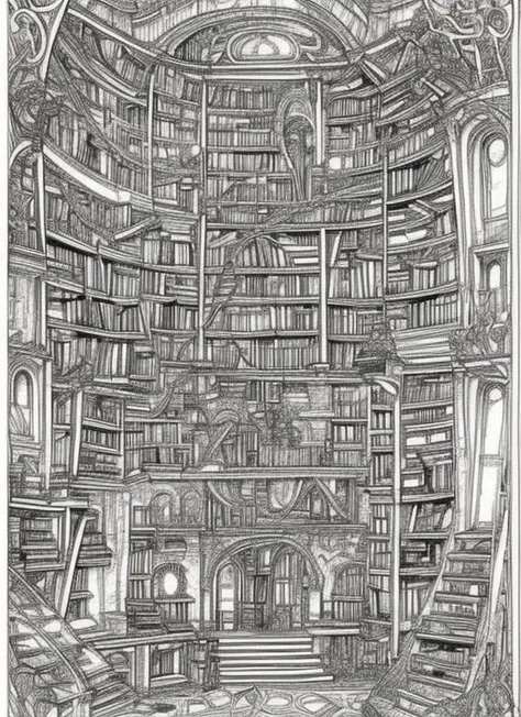 sks place, library, papers, highly detailed, intricate, hypermaximalist