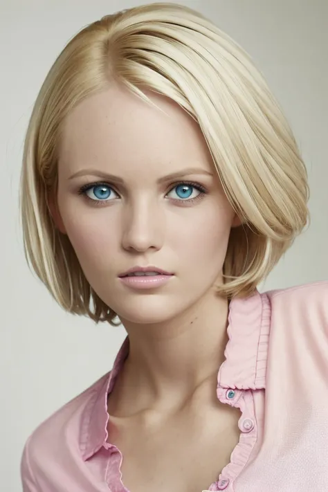 (((wearing a pink shirt))) ,  <lora:GlowingEyes:0.4> , <lora:lit:0.4>, masterpiece, best quality, perfect angle, award winning,  professional portrait photo of a woman,  close-up, <lora:hannahiltonv1:1>, hannah hilton, detailed beautiful eyes, blond bob, s...