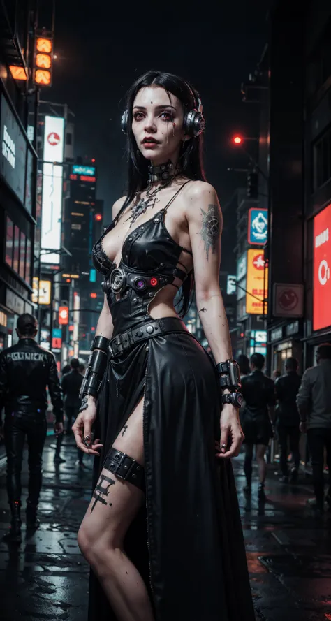 (cyberpunk:1.3), (realistic, highest quality:1.1), (masterpiece:1.1), 1girl, solo, looking at viewer, half body shot, long black hair, gothicpunkai, ballgown, gothgal, <lora:ballgownGoth:0.6>, <lora:GothicPunkAI:0.3>,  <lora:horror_slider_v7:1.5>