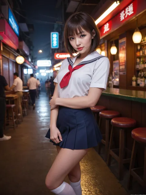 arafed asian woman in a school uniform posing for a picture