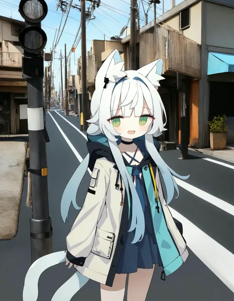 1girl,rosmontis (arknights),rosdress,outdoors,standing,(vest:1.3),(blue tie:1.4),(white background:2),simple background,headband,
green eyes,     flat chest,animal ears,cat ears,white hair,solo,
masterpiece,best quality,safe, 1girl,
rosmontis (arknights),
...