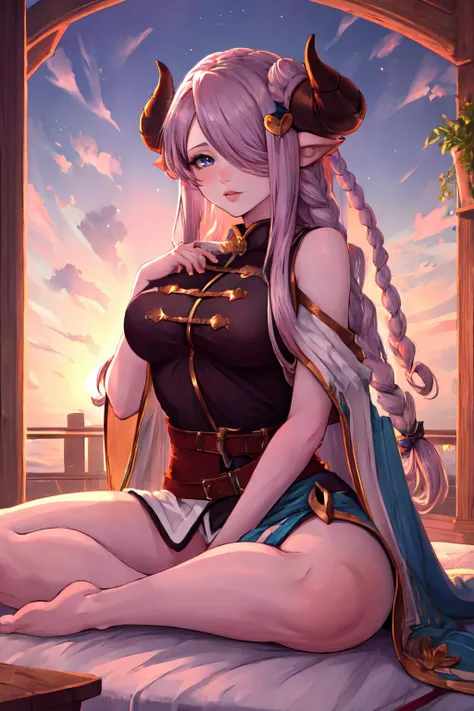 Highly detailed, High Quality, Masterpiece, beautiful, 1girl, solo, narmaya (granblue fantasy), draph, <lora:Char_GranblueFantasy_Narmaya:1>, LotusPosition, Lotus position, <lora:Pos_LotusPosition:0.8>