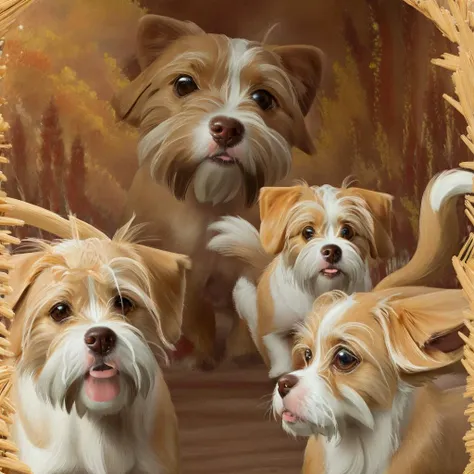 there are three dogs that are standing in a frame together