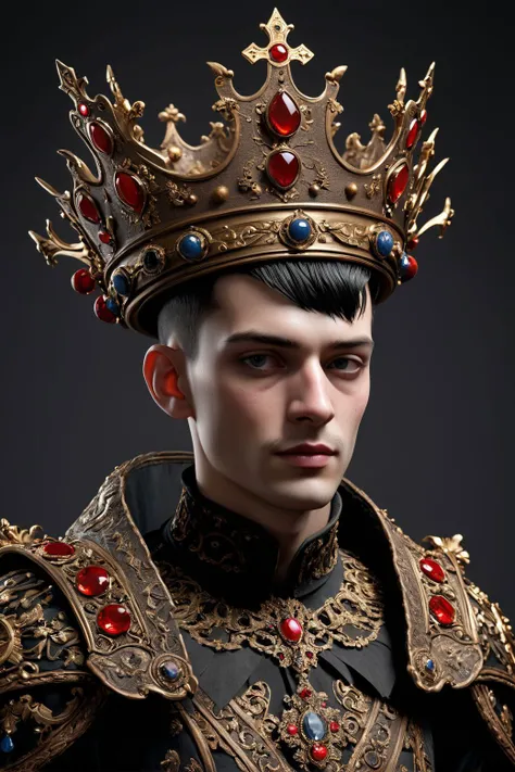 (full body:1.4), hyperdetailed photorealistic character 3D, 1man, Masterpiece of an extraordinary Male character that defies convention, blending the playful spirit of a old (jester clown:0.5) with the mysterious allure of gothic culture, ruined make_up, t...