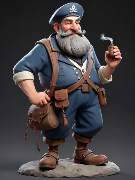 old sailor with pipe, black cyclo, European and American (cartoon:0.5) game characters, 3D Character, 1boy standing, (full body:1.5), hero pose,exaggerated proportions, intricate character design, sense of nostalgia, exaggerated features, memorable look, c...