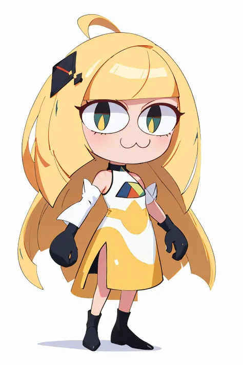 a cartoon girl with a yellow cape and black gloves