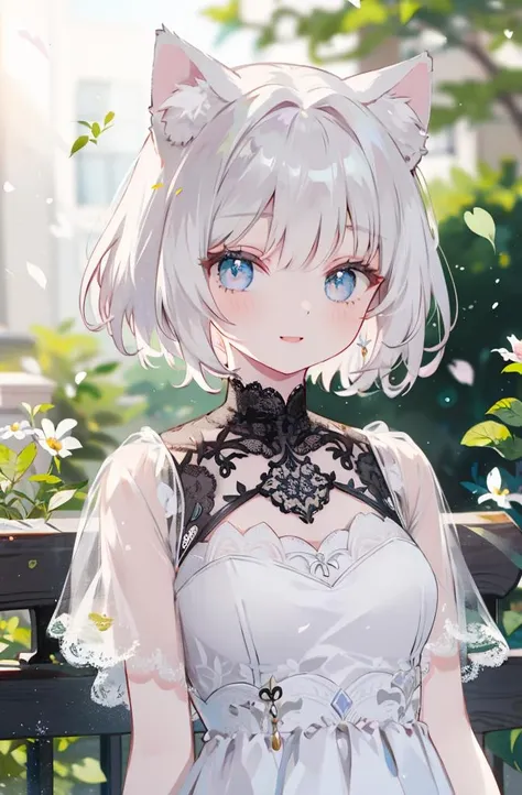 a close up of a person wearing a dress and a cat ears