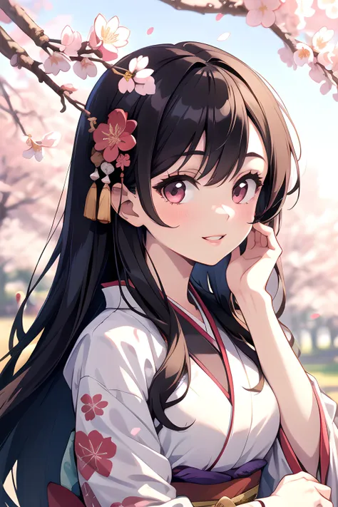 anime girl with long black hair and a flower in her hair