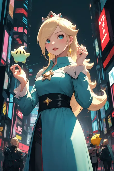 <lora:ros1:0.8> rosalina,luma,crown,dress,cyberpunk, (masterpiece, best quality,highres, perfect hands)