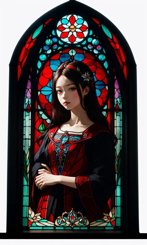 stgl2023, uhd, best quality, masterpiece, trending on arstation, flat colors, 1girl, barbie, stained glass window,