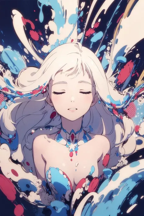 (masterpiece, best quality), 1girl, nude, closed eyes, upper body, splashing, abstract, psychedelic