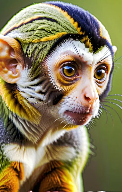 cinematic film still Squirrel Monkey,cinematic film still photography in the style of detailed hyperrealism photoshoot,creature,fantasy,James Christensen,bold lines,hyper detailed,. shallow depth of field,vignette,highly detailed,high budget,bokeh,cinemasc...