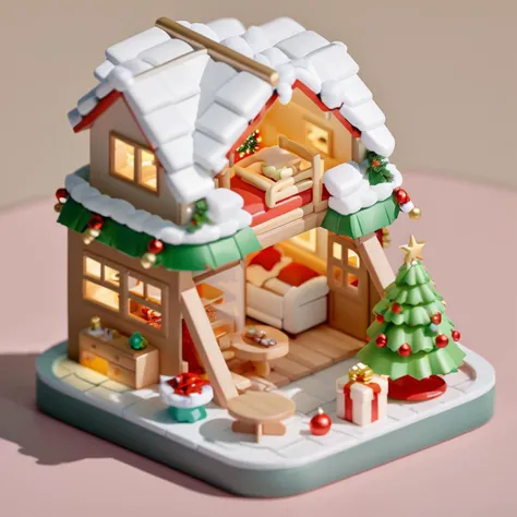 xiaofangzi,isometric,blender, 3d,chibi,toy, (((bedroom)))), christmas, christmas, christmas tree, winter, snow, blur, good light and shadow, ultra details