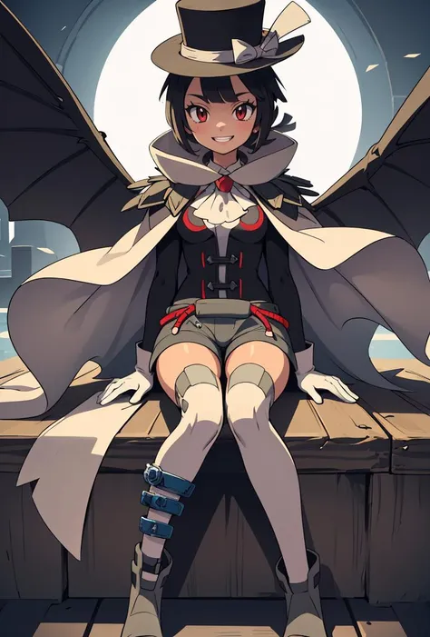 (masterpiece, best quality), 1girl,     <lora:Zinnia_Pokemon:0.8> zinnia (pokemon), red eyes, short hair, black hair,  black shirt, grey short shorts, cape,  ankle boots, anklet, boots, cloak, grey thighhighs,, zinnia (pokemon), ascot, blunt bangs, black s...