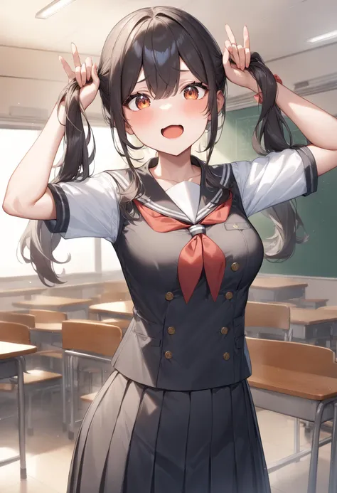 anime girl in a school uniform holding her hair up