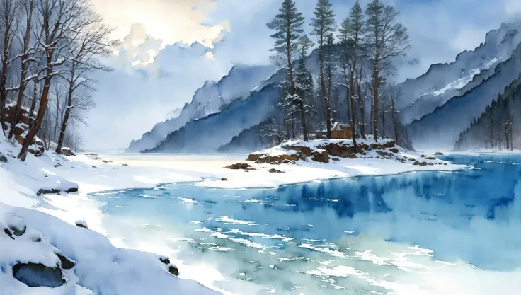 majestic,high quality ( watercolor painting :1.2) of a
impressive immersive environment,
seashore in a
snowy winter imagination in the afternoon, overcast weather,
environmental lighting, 8k resolution, detailed, focused,
pinterest
style of Albert Bierstad...