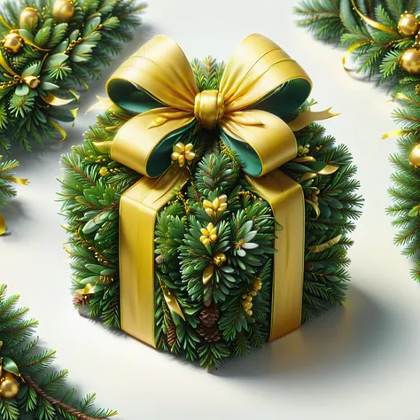 Hyperrealistic art  <lora:Instant_Present:0.9>,  <lora:FaeTastic:0.9> , <lora:xl_more_art-full_v1:0.6>,  cube, evergreen present with, yellow ribbon, inside, soft lighting,  <lora:mistletoe_mercenaries:1.3> . Extremely high-resolution details, photographic...