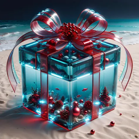 <lora:Instant_Present_XL:1> instant present, <lora:Instant_Christmas_Red_Team_LoRA_XL:0.4>  red phantasm box, futuristic, instant christmas, transparent ribbons, ocean, aquatic, marine,