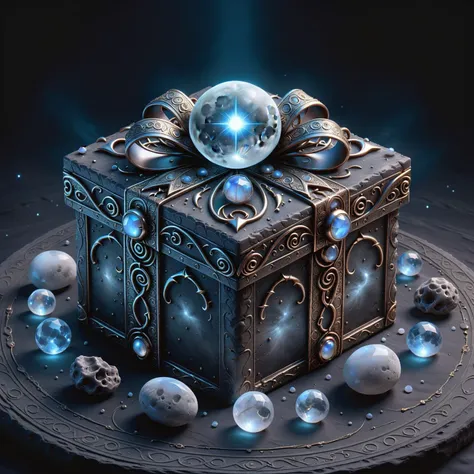 there is a small box with a crystal ball on top of it