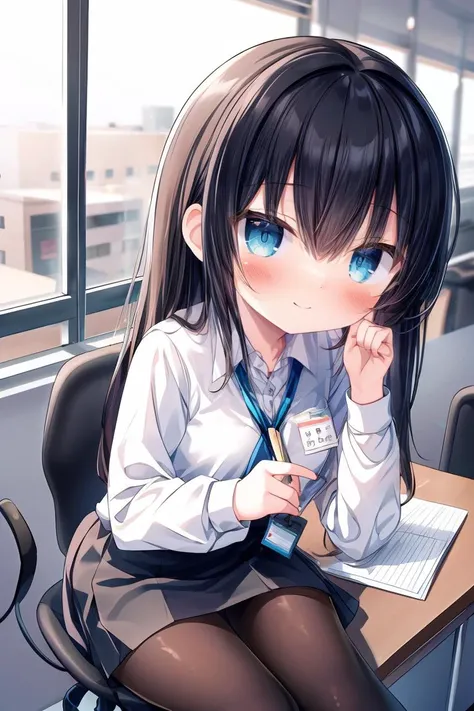 anime girl sitting at a desk with a pen and paper