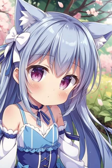 a close up of a anime girl with long hair and a cat ears