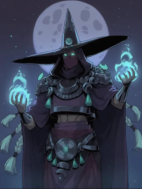 a cartoon image of a witch with a hat and a cape