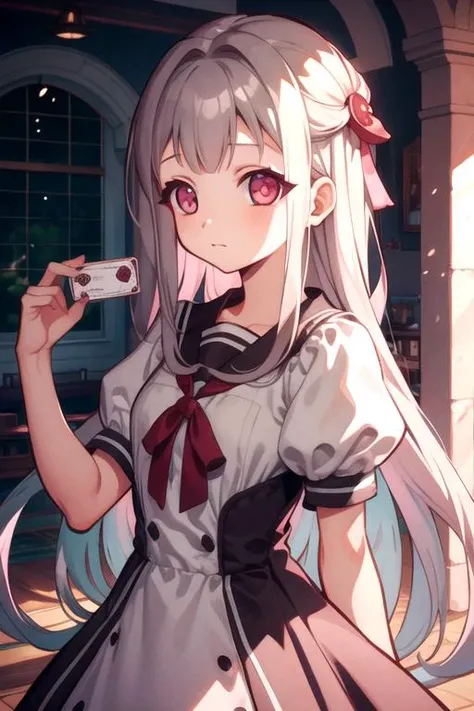 masterpiece, best quality, game cg, 1girl, solo, looking at viewer, , depth of field, , , <lora:nene_yashiro:0.70>, nene_yashiro, grey hair, pink eyes, long hair, , fairytale, 8k resolution