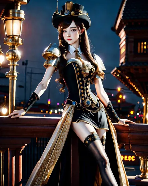 Masterpiece, best quality, uhd, 8k resolution, best light, realistic, detailed background, detailed face, detailed hands, full body, 1girl,  elegant girl from steampunk world,   <lyco:NeNe (Chinese-Thai Idol):1.0>, portrait