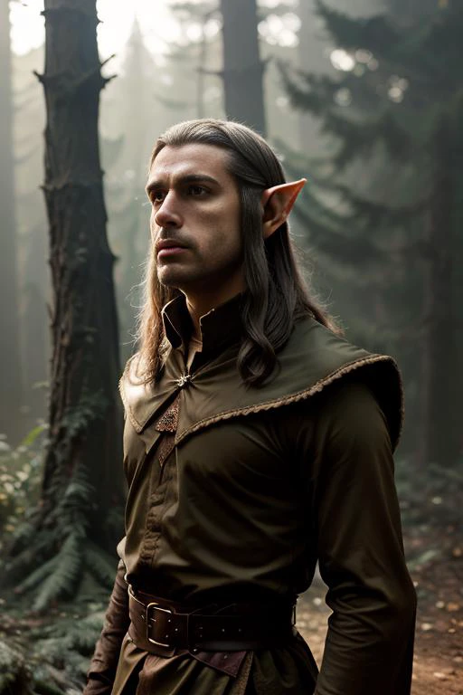 ((best quality)), ((masterpiece)), 1man, low angle, male (elf:1.2) priest in forest, dark fantasy, dramatic cinematic lighting, soft edge lighting, professional, dramatic cinematic lighting, hard edge lighting, cold vibrant colors, (dusty air:1.1), (full b...