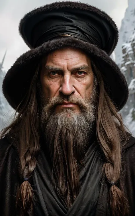 masterpiece, best quality, 8k, artstation, sharp focus, high details, raw photo portrait of very old elder wizard, long beard, long hair, wizard robe, wizard hat, (in epic fantasy environment:1.2), (oil painting:1.2), by greg rutkowski