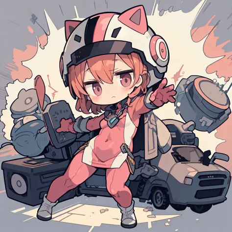 anime girl with a helmet and a car in front of her