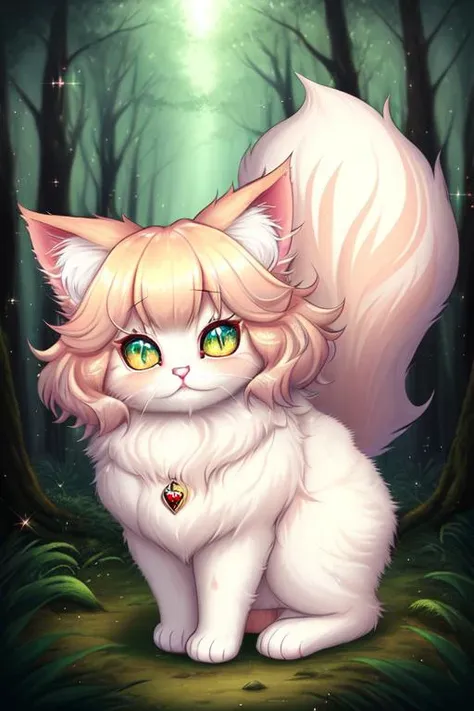 fluffy kitten, forest, sparkly eyes, no humans