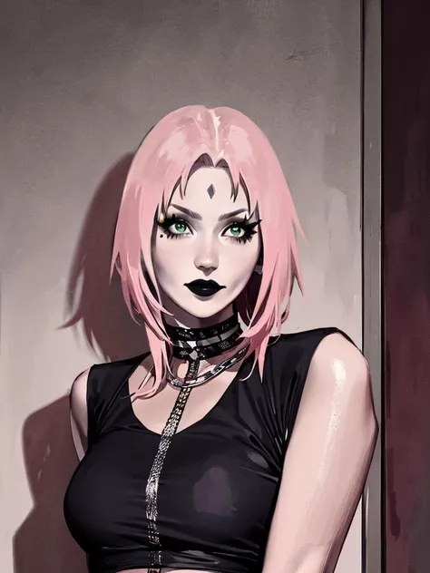 (best quality, ultra-detailed, best illustration, best shadow, masterpiece, high res, professional artwork, famous artwork), (1girl, solo),  <lora:concept_changeACharacterGothic_gothiccv10_(GothicC):0.9>, GothicC, haruno sakura, naruto (series), naruto (se...