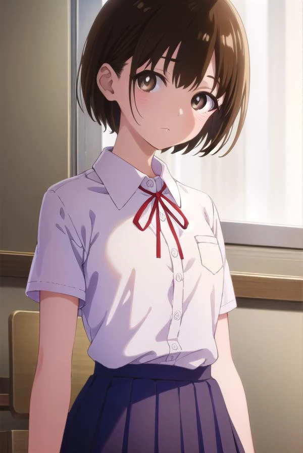 chihirokobayashi, <lora:chihiro kobayashi s1-lora-nochekaiser:1>,
chihiro kobayashi, short hair, brown hair, (brown eyes:1.5),
BREAK skirt, shirt, school uniform, pleated skirt, socks, white socks, white shirt, collared shirt, ribbon, red ribbon, short sle...