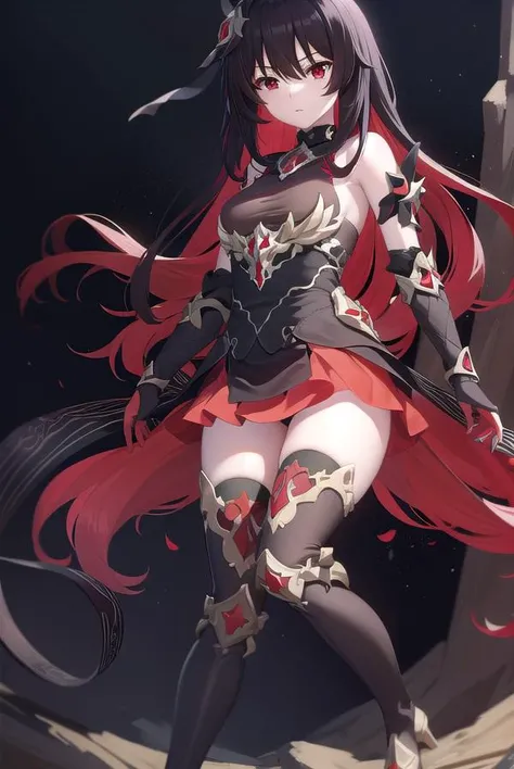 starchasmnyx, <lyco:starchasmnyx-lyco-nochekaiser:1>,
starchasm nyx, antenna hair, hair between eyes, long hair, (red eyes:1.5), red hair, black hair, two-tone hair, (small breasts:1.2),
BREAK bare shoulders, black dress, black footwear, boots, chain, dres...