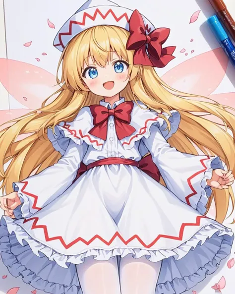 anime girl in a dress with a red bow and a white dress