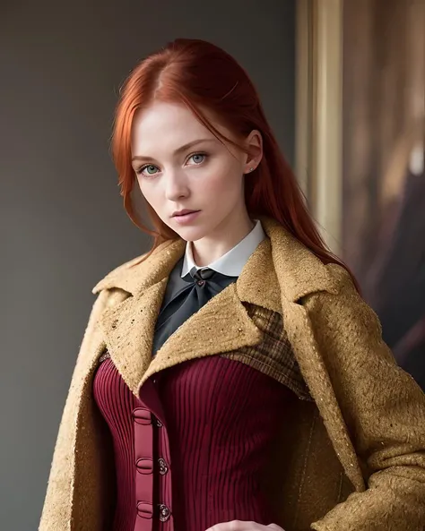 picture of (CyrsGoch:0.99), a woman (wearing a checkered jacket), modelshoot style in the boardroom, (extremely detailed CG unity 8k wallpaper), photo of the most beautiful artwork in the world, professional majestic oil painting by Ed Blinkey, Atey Ghaila...