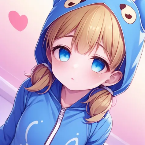 anime girl with blue eyes and a blue hoodie