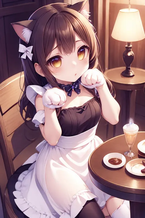 anime character sitting at a table with a cup of coffee