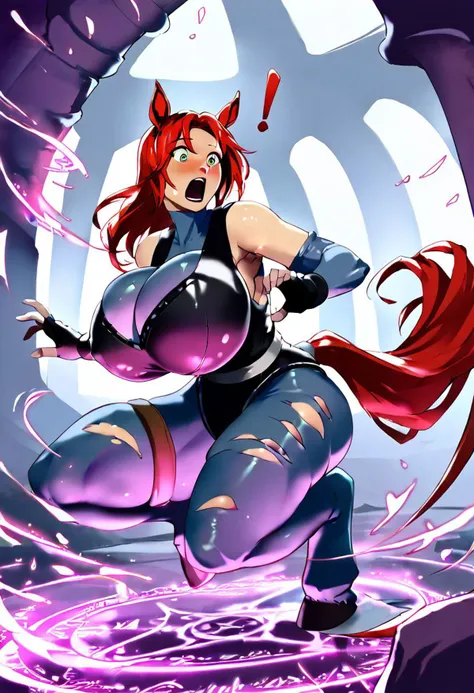 a cartoon image of a woman with red hair and a black outfit