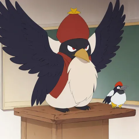 <lora:kurama001:0.7>,<lora:add_detail:1>,<lora:boldline:-0.8>,<lora:noline:0.3>,
classroom,
Karasutengu,crow,tengu,no humans,hat,tokin hat,red headwear,white hair,japanese clothes,long sleeves,wings,black wings,bird wings,geta,tengu-geta,