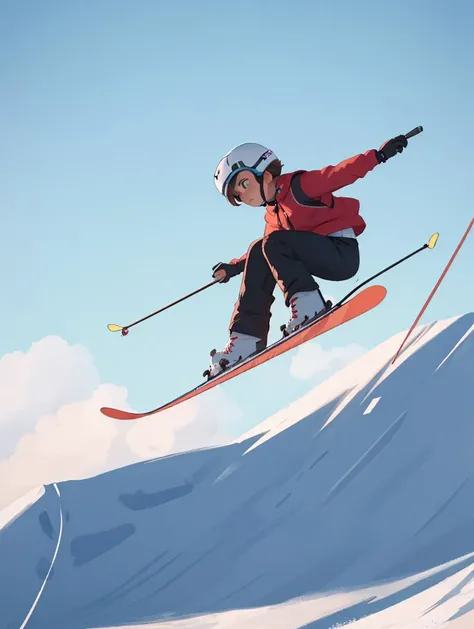 cinematic, aesthetic, (masterpiece:1), a Cowboy Shot of Freestyle Skiing at noon