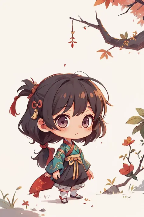 a cartoon girl in a kimono outfit standing under a tree