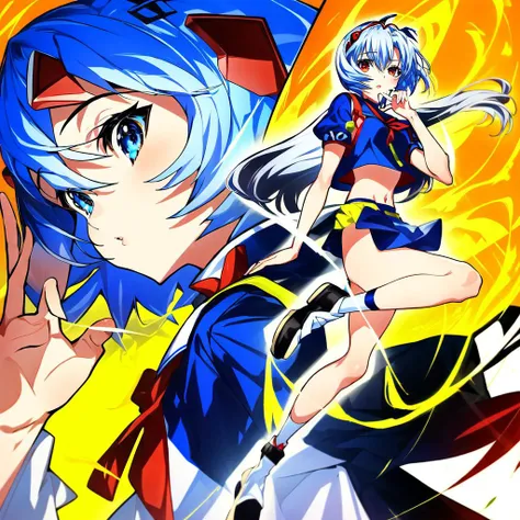 by mika pikazo, 1girl, (Ayanami Rei), neon genesis evangelion, masterpiece, absurdres, tokyo-3 middle school uniform, dynamic pose