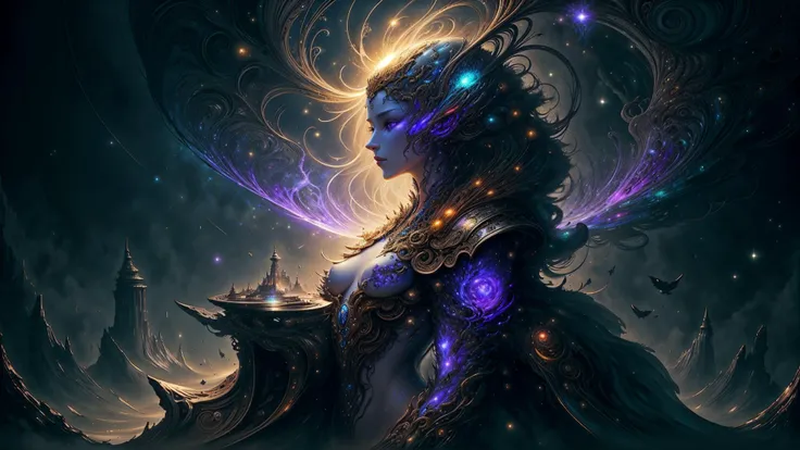 <lora:style-BaroqueAI:0.6> <lora:style-kVoidEnergy-v1:1> breathtaking masterpiece, best quality, highest quality, highly detailed, exquisite, award winning 8K digital painting of an ethereal and (incredibly beautiful female alien:1.4) with luminescent body...