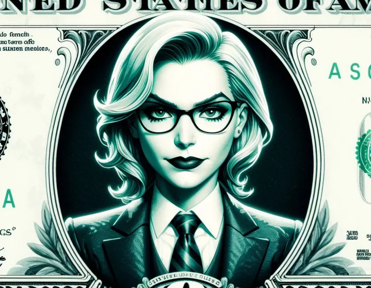 a close up of a dollar bill with a woman in glasses on it